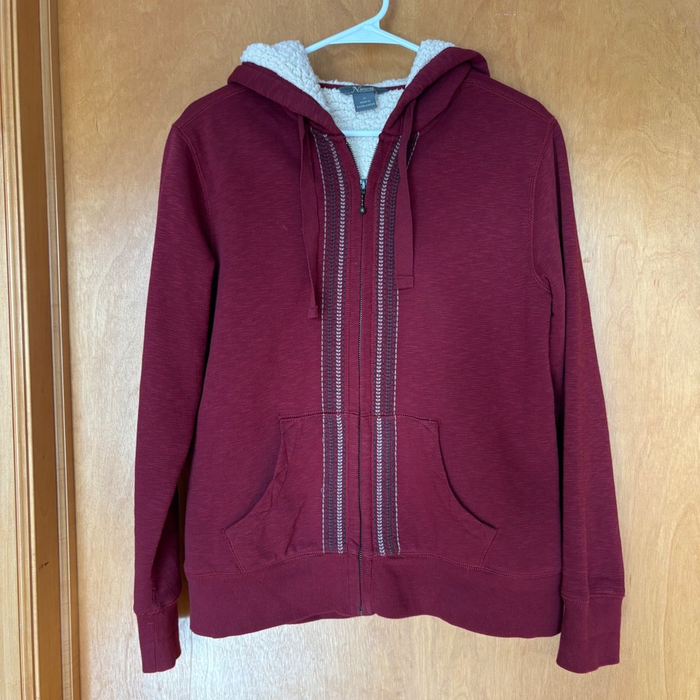 Natural Reflections Burgundy Sherpa‎ Lined Zip Up Hoodie Jacket Size Medium